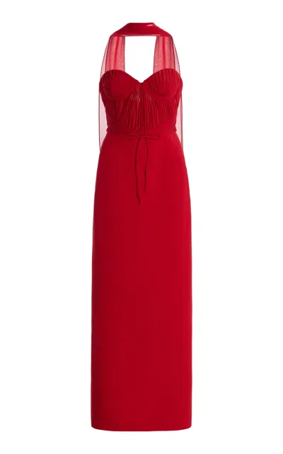 Harithand Fiamma Silk Georgette Crepe Midi Dress In Red