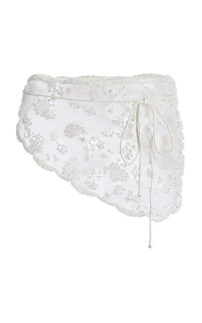 Harithand Allegra Silk Satin Stripe Scarf In White