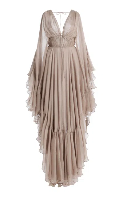 Harithand Nerina Silk Georgette Fluid Maxi Dress In Neutral