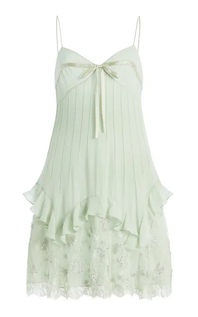 Harithand Corinna Silk Georgette Lace Mini Dress In Green