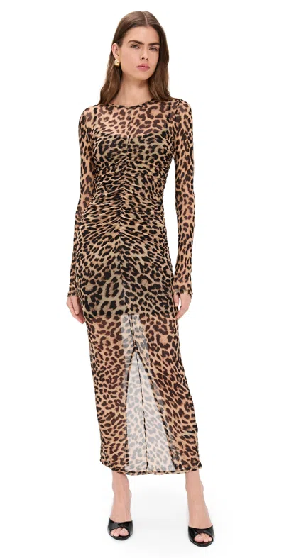 Good American Mesh Ruched Maxi Dress Lucky Leopard001 In Animal Print