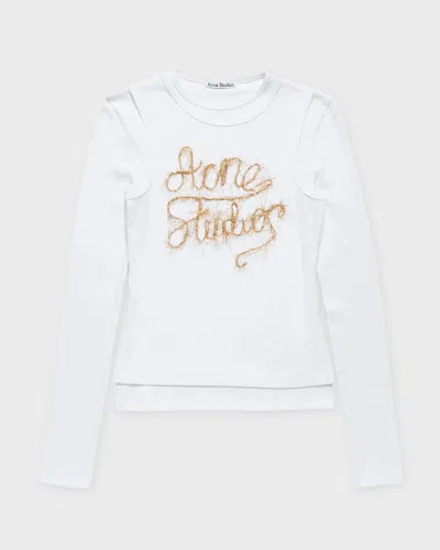 Acne Studios Elga Tinsel Logo Rib Long Sleeve Layered T-shirt In White