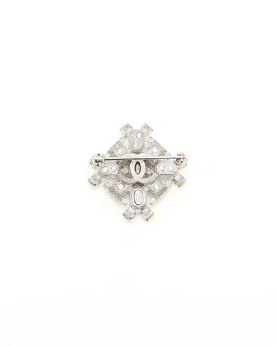 Pre-owned Chanel Rhinestone Brooch In Silver