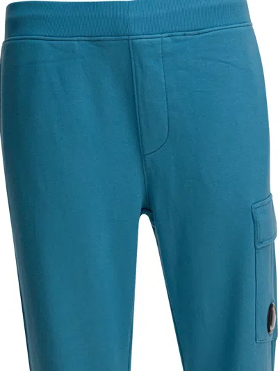 C.p. Company Diagonal Raised Fleece Sweatpants Trousers Light Blue In Blue