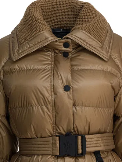 Moncler Biscuit Nylon Batailleuse Down Jacket In Brown