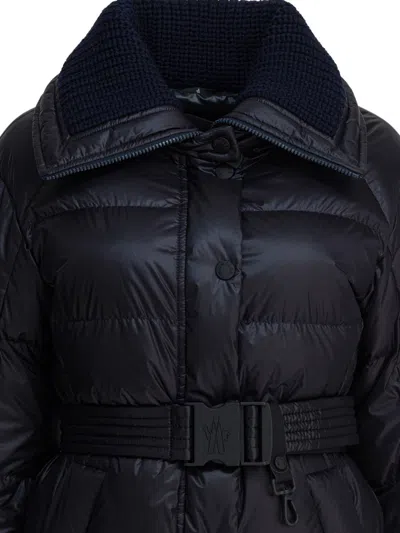 Moncler Puffer Jacket With Belted Waist And High Collar In Black