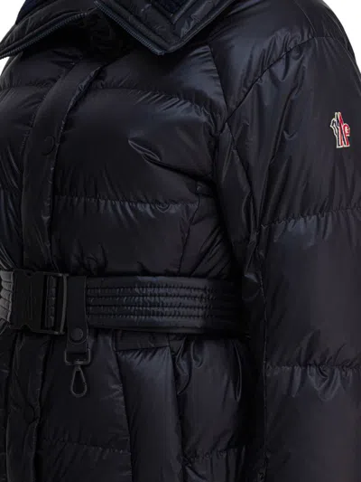 Moncler Puffer Jacket With Belted Waist And High Collar In Black