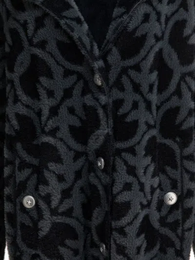 Pinko Velour-effect Coat With Jacquard Logo In Black