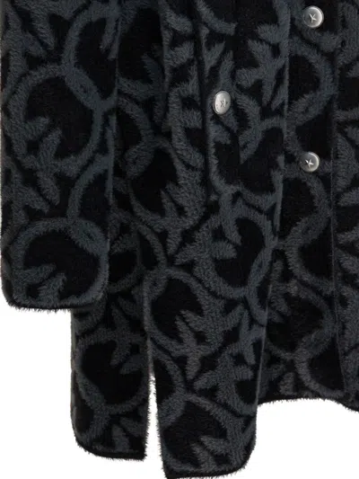 Pinko Velour-effect Coat With Jacquard Logo In Black