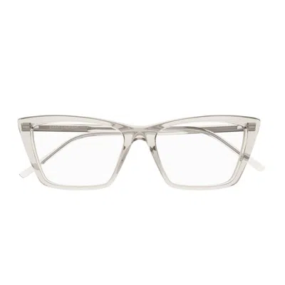 Saint Laurent Sl 737 Mica Thin Opt Linea Sl Logo 004 Beige Trasparent Glasses In Metallic