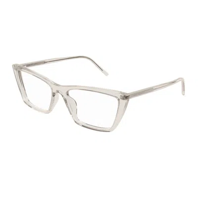 Saint Laurent Sl 737 Mica Thin Opt Linea Sl Logo 004 Beige Trasparent Glasses In Metallic