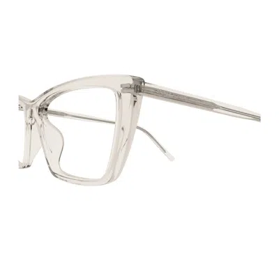 Saint Laurent Sl 737 Mica Thin Opt Linea Sl Logo 004 Beige Trasparent Glasses In Metallic