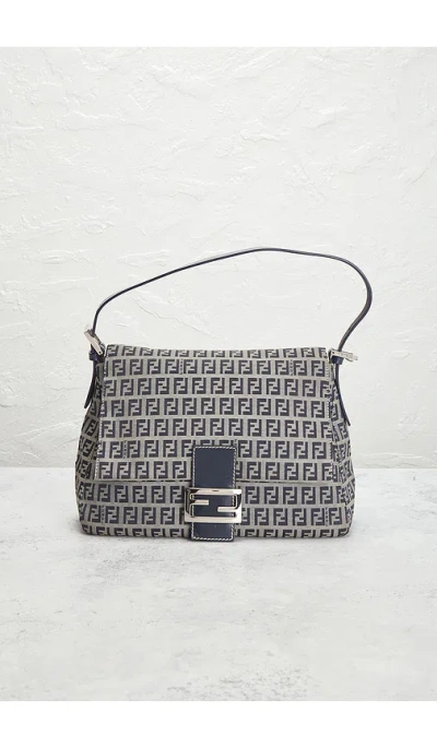 Fwrd Renew Fendi Zucchino Mama Baguette Shoulder Bag In Blue