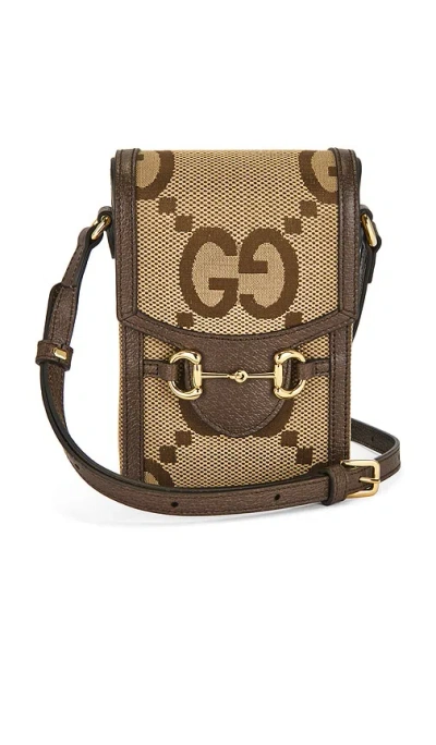 Fwrd Renew Gucci Jumbo Gg Mini Horsebit 1955 Crossbody Bag In Sand