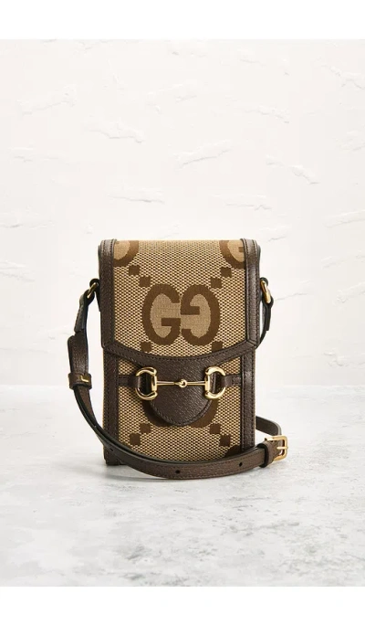 Fwrd Renew Gucci Jumbo Gg Mini Horsebit 1955 Crossbody Bag In Sand