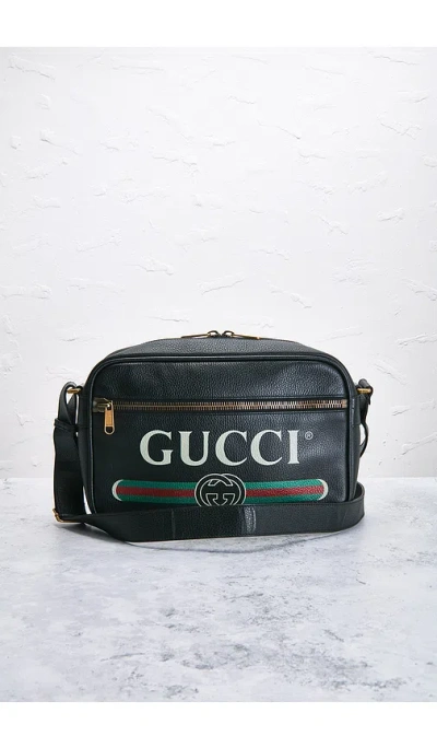 Fwrd Renew Gucci Logo Messenger Bag In Black