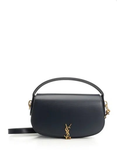Saint Laurent Voltaire In Box Curved-handle Leather Shoulder Bag In Blue