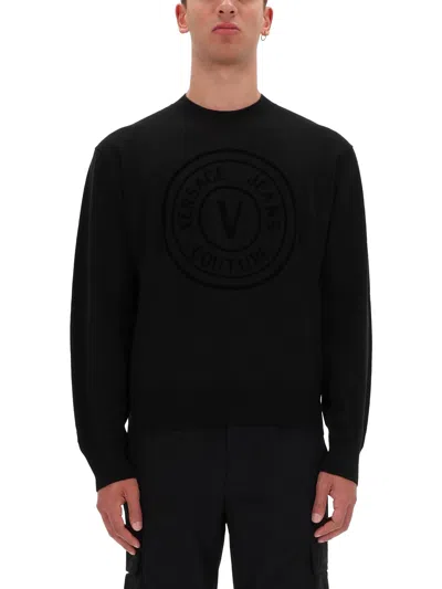 Versace Jeans Couture Jersey With V-emblem In Black