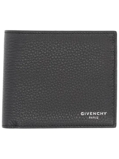Givenchy Black Bi-fold Wallet With Logo Lettering On The Front In Grained Leather Man In Black