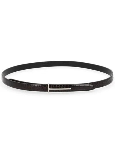Tom Ford Slim T Leather Belt In Black