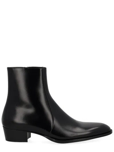 Saint Laurent Ankle Boots With Block Heel And Pointed Toe In Black