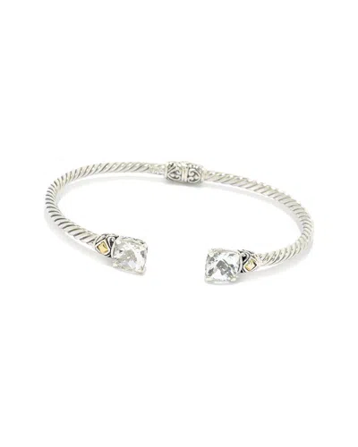 Samuel B. Ss/18k 6.5 3mm Hinged Bangle With 7mm Cushion Whi In Metallic