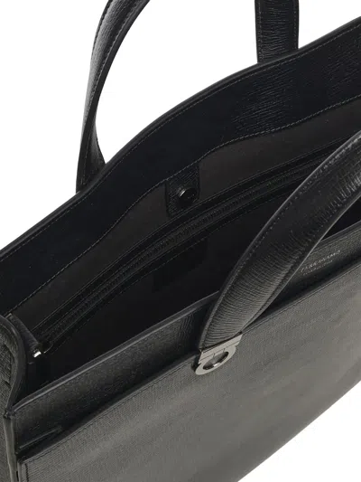 Ferragamo Leather Work Bag With Double Handle In Black