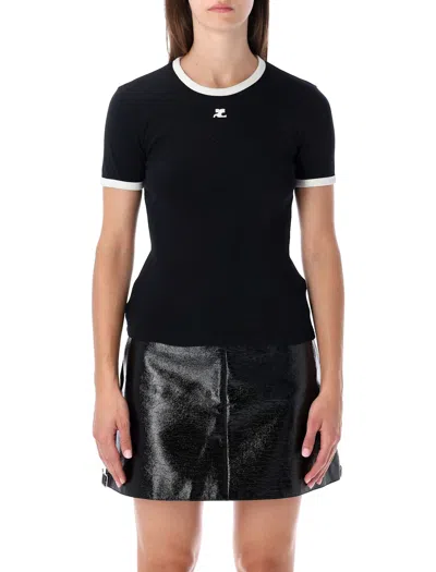 Courrèges Black Bumpy Contrast Logo T-shirt In Black