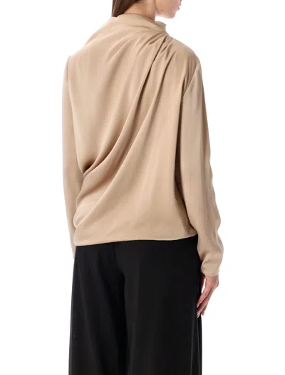 Fabiana Filippi Satin Draped Blouse With Jewel Detail In Brown