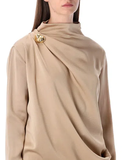 Fabiana Filippi Satin Draped Blouse With Jewel Detail In Brown