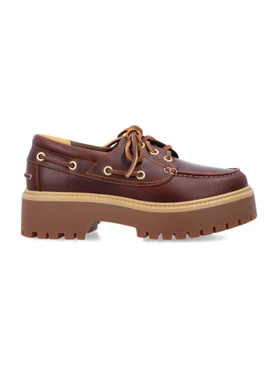 Timberland Leather Platform Boat Shoes In Brown