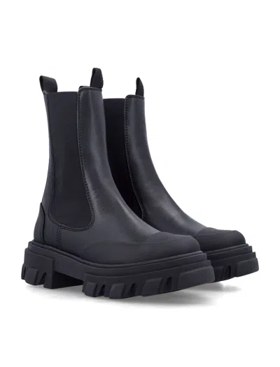Ganni Mid Chunky Leather Chelsea Boots In Black