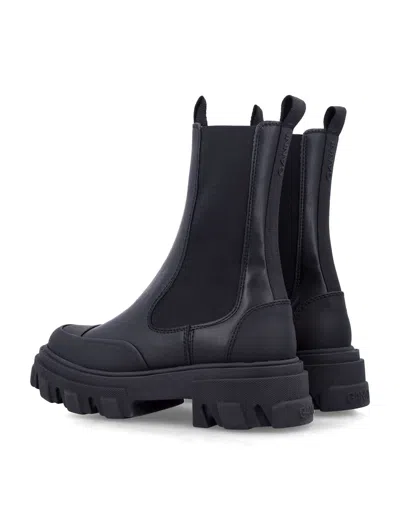 Ganni Mid Chunky Leather Chelsea Boots In Black