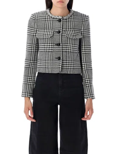 Self-portrait Houndstooth Wool Blend Jacket In Gray