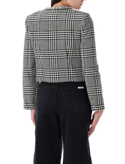 Self-portrait Houndstooth Wool Blend Jacket In Gray