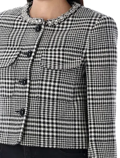 Self-portrait Houndstooth Wool Blend Jacket In Gray