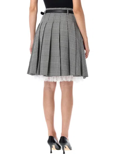 Self-portrait Prince Of Wales Check Pleated Midi Skirt In Black