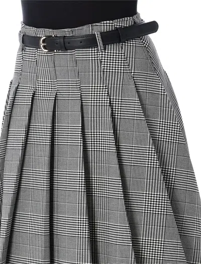 Self-portrait Prince Of Wales Check Pleated Midi Skirt In Black