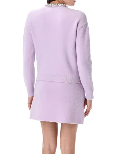 Self-portrait Knitted Cardigan With Crystals In Purple