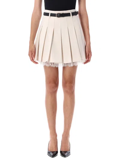 Self-portrait Twill Pleated Mini Skirt In Neutral