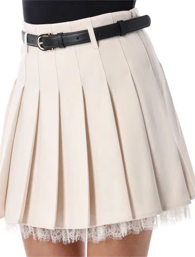 Self-portrait Twill Pleated Mini Skirt In Neutral