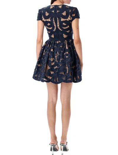 Self-portrait Blue Cotton Poplin Mini Dress With Bow Motif In Blue