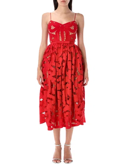 Self-portrait Self Portrait Embroidered Midi Dress With Bow In Red