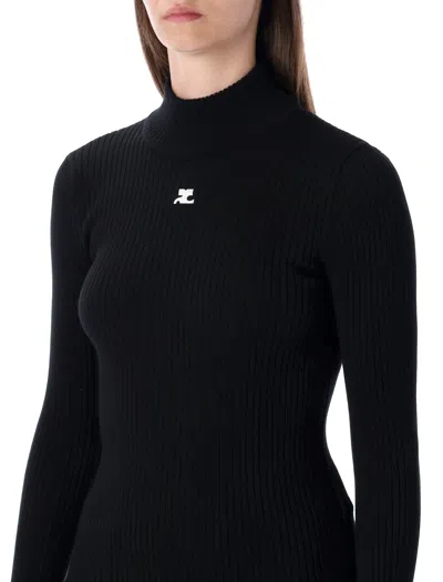Courrèges Logo Knitted Turtle-neck Sweater In Black