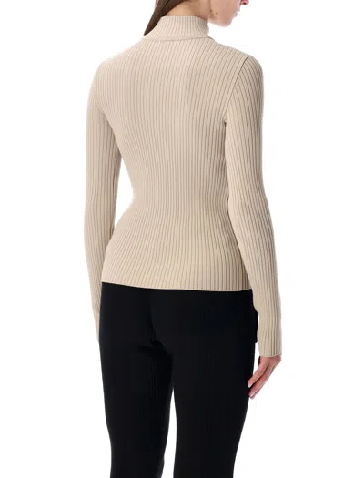 Courrèges Rib Knit Mock Neck Sweater In Neutral