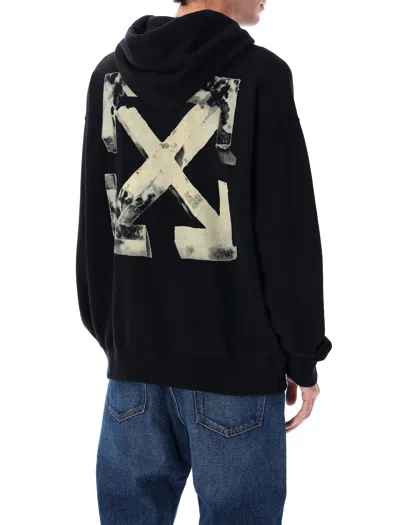 Off-white Cloudy Arrow Black Cotton Skate Hoodie In Black