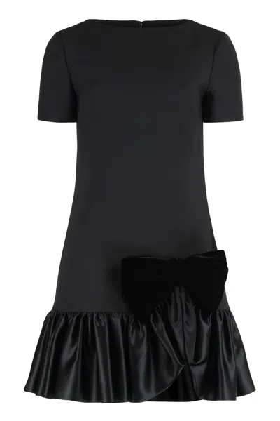 Valentino Garavani Bow Detail Wool And Silk Mini Dress In Black