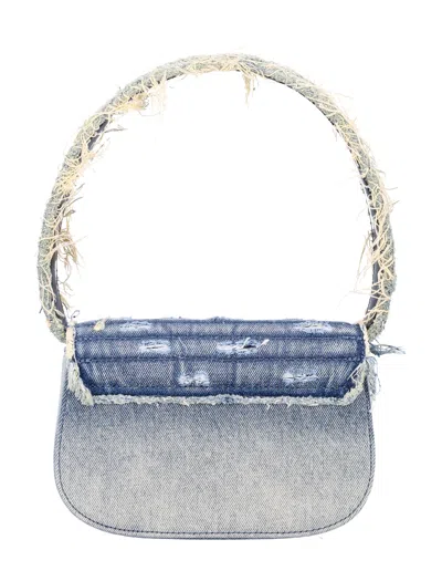 Diesel 1dr Denim Canvas Shoulder Bag With Crystal Appliques In Blue