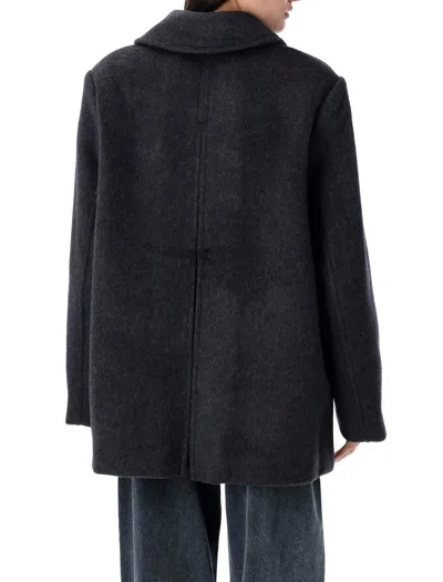 Ganni L-blend Oversized Double-breasted Peacoat In Black