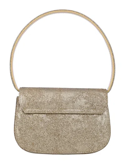 Diesel Oval-d Logo Glittered Denim Shoulder Bag In Gold